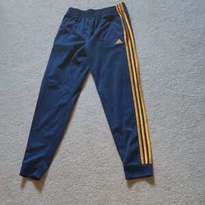 Adidas Kids Navy Blue Track Pants with Gold Stripes